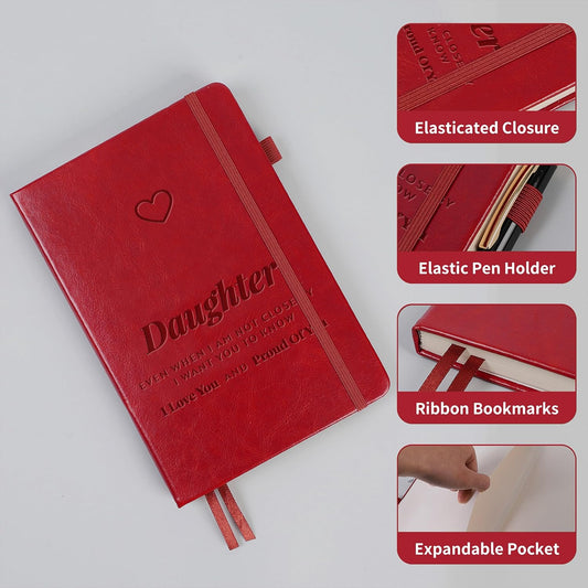 Daughter Journal Gift from Mom Unique, To My Daughter Leather Lined Journal,A5 Size(5.7" x8.3")200 Pages 100 GSM Thick Paper, Christmas Birthday Gift(Daughter Red)