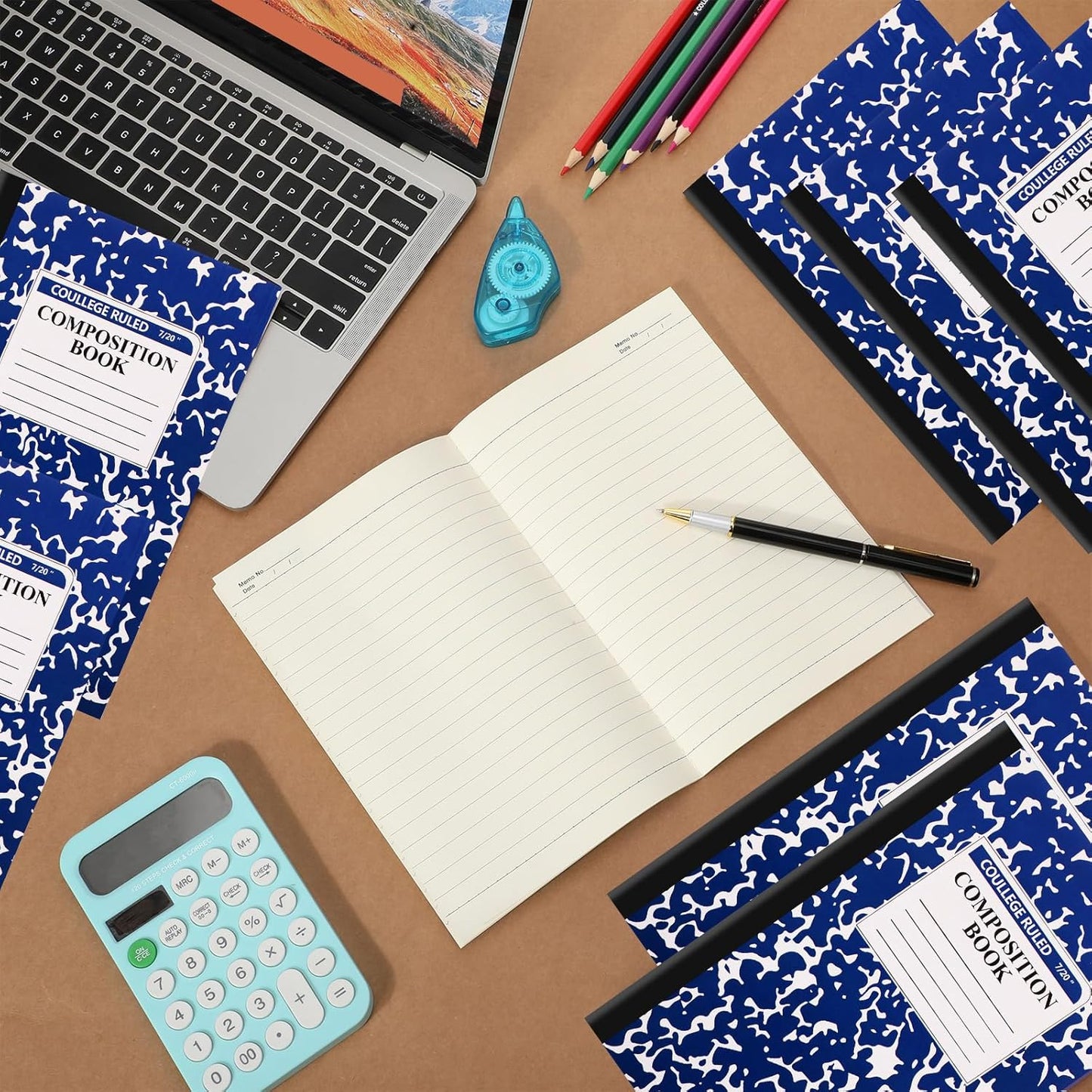 Fainne 12 Pack A5 Composition Notebooks Bulk College Ruled Composition Notebook College Ruled Notebooks Marble Covers Notebook for Student Classroom Office Supplies 8.2 x 5.5(Blue)