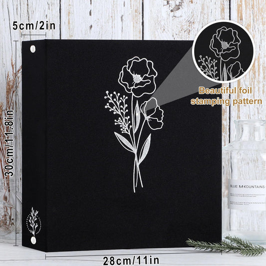 Lanpn 12x12 inch Scrapbook Photo Album, Linen Cover Archival Acid Free Top Load 3 Ring Binder Folder Photo Book 12 x 12 with 30 Plastic Sleeves 60 Pages (Black)