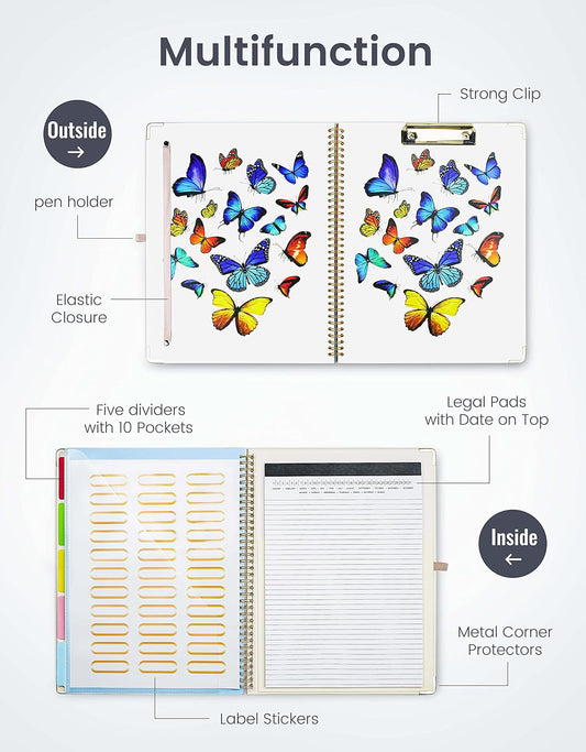 Mymazn Clipboard with Storage, Clipboards Folio with Refillable 11"x8.5" Legal Pads,5 Extra Folders with Storage 10 Pockets for Documents, Portfolio Binder with Pen Holder for Men Women (Leopard)