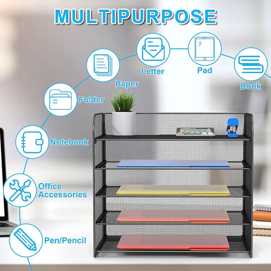 A4/Legal/Letter Size,5 Tier Mesh Letter Tray File Organizer,15.2 x 9.5 x 13.4 inches,Office File Folder Holder,Space Saving,Black