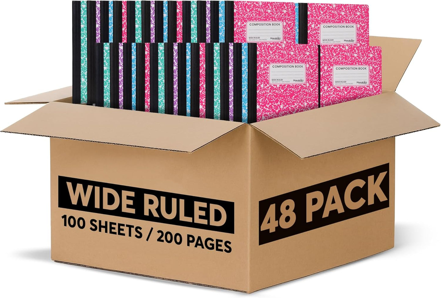 Manaloom Hardcover Wide Ruled Composition Notebook – Bright Colors, 100 Sheets, 200 Pages, 9.75 x 7.5 in – For School, Office, Note-Taking – 2 Pack