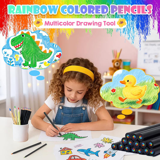 24 Pcs Rainbow Pencils Multi-Color Magic Pencils for Kids Teens - Colored Pencils for Drawing, Art Party Favors, Classroom Rewards, Birthday Gifts for Boys Girls, Travel Art Supplies (2 Boxes of 12)