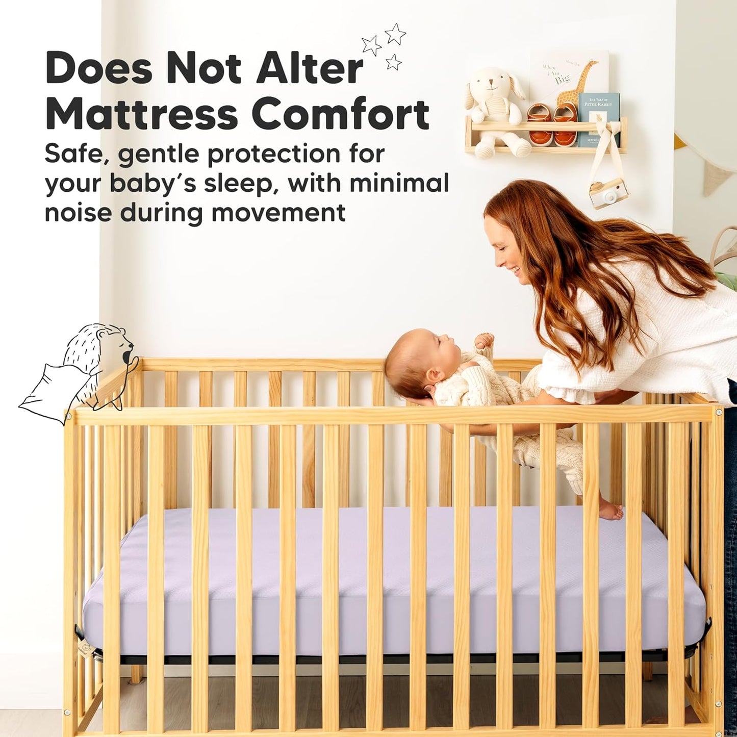 2-Pack Waterproof Crib Mattress Protector Cover Fitted - Quiet Baby Crib Mattress Pad Sheets, 52" x 28" Soft Quilted Cotton Baby Sheet, Machine Washable, Easy Fit, Durable (Soft White/Mavy)