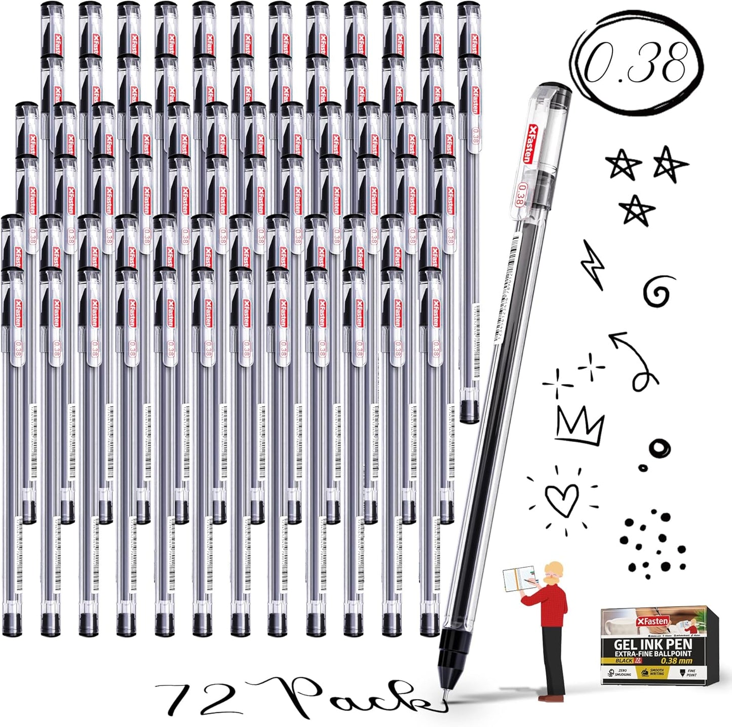XFasten Extra Fine Point Pens 0.38mm 24-Pack Japanese-Style Fine Tip Gel Ink Ballpoint Pen Black, Smooth Ink Flow, Smudge-Free, Quick-Drying, No Smear for Journaling, Note-Taking, Office, and School