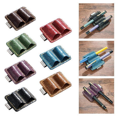 LUOOHL Journal Leather Pen Holder With Clip Notebook Double Slot Clip For Planner Folder Clipboard Planner Pen Sleeve