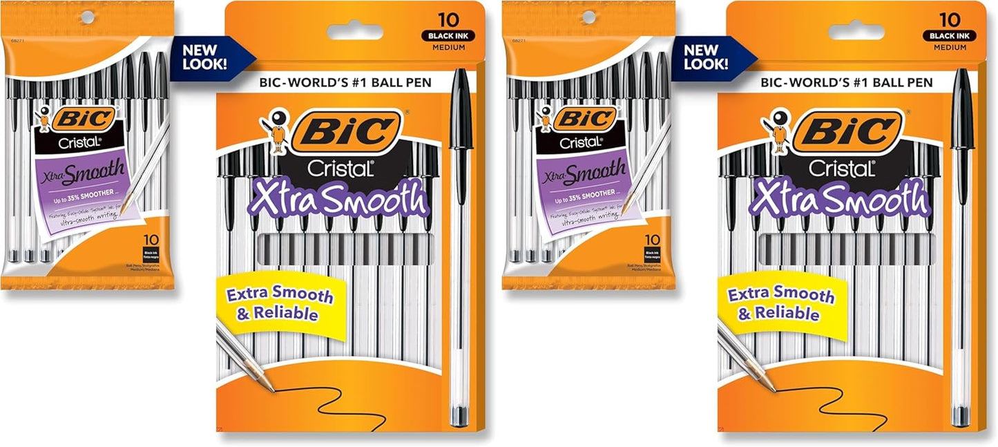BIC Cristal Xtra Smooth Ballpoint Pen, Medium Point (1.0mm), Black, For Everyday Writing Activities, 10-Count