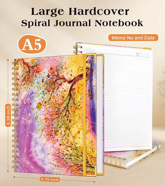 Lined Spiral Notebook Journal for Women, 150 Pages Cute Notebooks 5.75” x 8.38”, A5 Hardcover Spiral Journals with 100 GSM Thick Paper, College Ruled Notebook for Writing Work School, Colorful Tree of Life