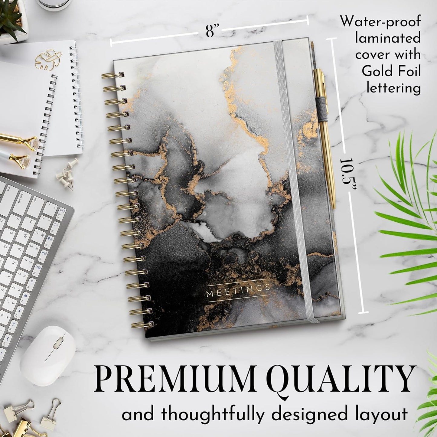 Executive Professional Meeting Notebook with Pen - High-End Hardcover Business Planner Organizer for Work, School & Office, 10.5" x 8", 200 Pages