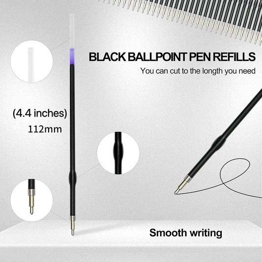 Linbsunne 50 Pieces Ballpoint Refills Medium Point 1mm Black Ink Replaceable Ball Point Pen Refills for Men Women (50pcs-Black Ink, Length can be Cut)
