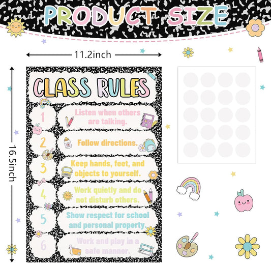 Gueevin Composition Classroom Rules Poster 16.5 x 11.2 Inch Composition Notebook Classroom Decor Class Rules Poster Teacher Must Haves Back To School Supplies for School Office Home Decor