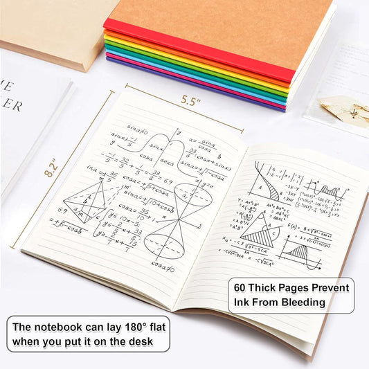 feela 80 Pack Composition Notebooks Bulk, Kraft Cover Lined Blank College Ruled Composition Travel Journals with Rainbow Spines For Women Students Business, 60 Pages, 8.3”x 5.5”, A5, 8 Colors