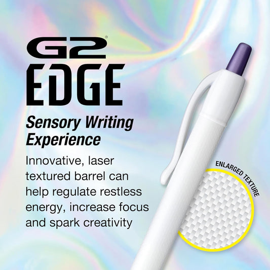 Pilot, G2 Premium Gel Roller Pens, G2 Edge White with Metallic Inks, Sensory Writing Experience, 6ct Fine Point 0.7 mm, Assorted Metallic Ink Colors