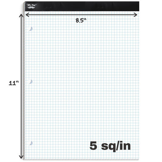 Mr. Pen- Graph Paper Pad, 8.5x11 Inches, 5x5 (5 Squares per Inch), 55 Sheets, 3-Hole Punched, Ideal for Math, Graphing and Sketching, Grid Paper for Students, Engineers, Artists