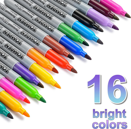 Permanent Markers Fine Tip 320 Pack Bulk,16 Assorted Colors,Waterproof Permanent Marker with Quick Drying on Wood,Plastic,Paper,Metal,Mirror for Gifts Office School Classroom