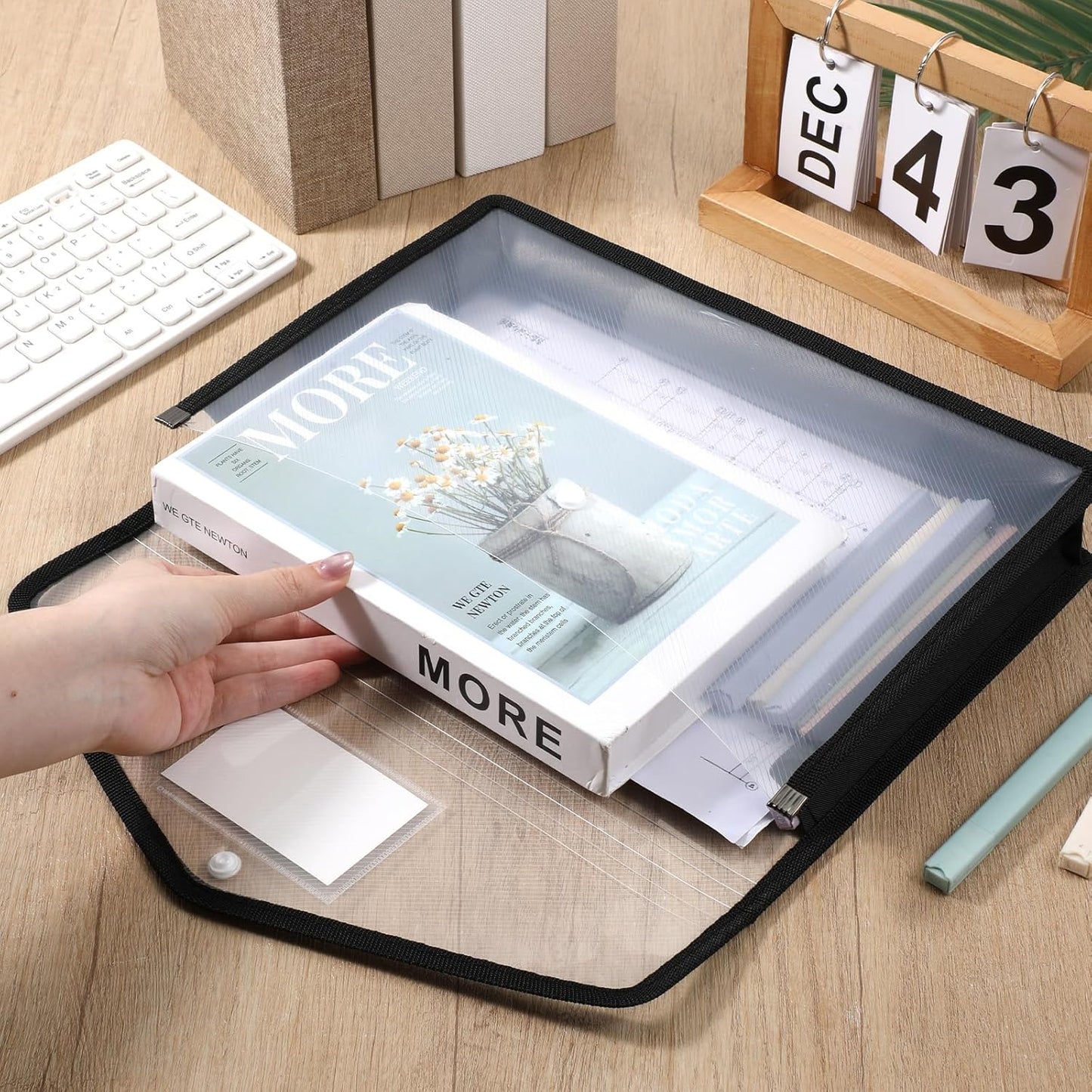 12 Pack Plastic Expanding File Folder, Folders for Documents with Snap Closure, Transparent Accordion File Pouch, A4 Letter Size Transparent Envelopes with Snap Closure (Black)