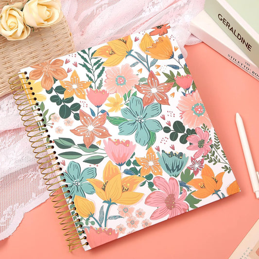 CAGIE Spiral Notebook Journal 8.5 x 11 Hardcover Notebooks College Ruled with Large Pockets Aesthetic Floral Note Book Spiral Bound Notebooks for Work Note Taking Women Writing School, 200 Pages