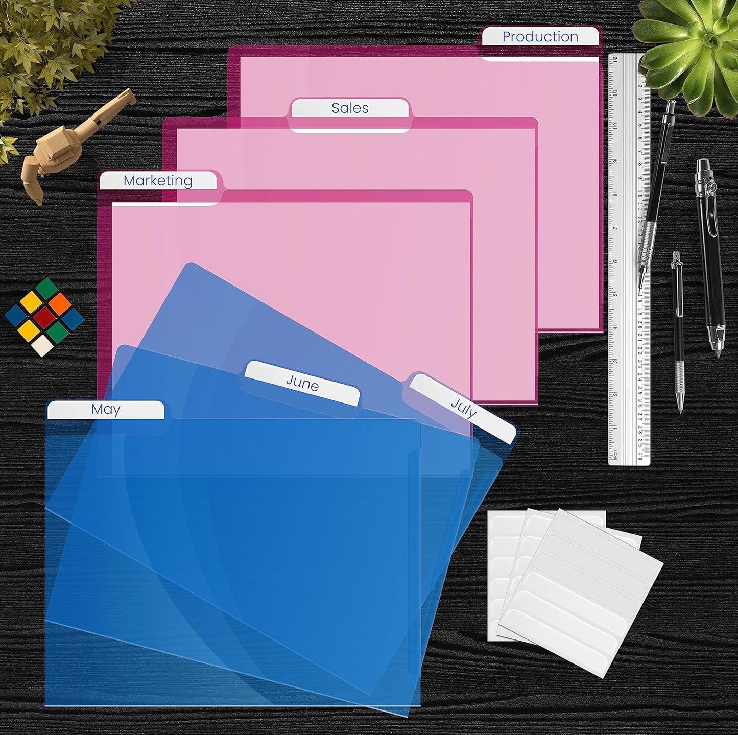 Better Office Products Poly Project Document Pockets, 18 Pack, 1/3 Cut Tabs, Plastic File Jacket Sleeves for Letter Size Paper, 6 Translucent Colors, 6 Full Sets of Tabbed Folders,