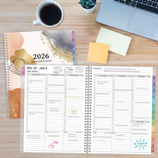 2026 Appointment Book, 30 Minutes-Hourly, Weekly & Monthly Calendar Planner 2026, Jan 2026 - Dec 2026, 8.5'' x 11'', 2026 Daily Planner with Tabs &Pocket, Flexible Cover, Great for Office, Home, School