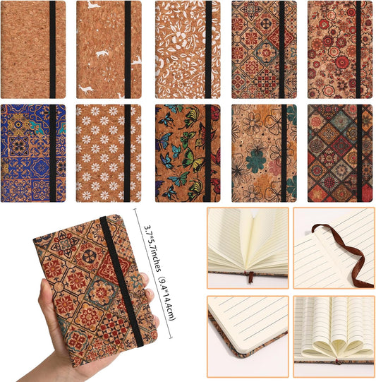 BOBO RABBIT 3 Pack Pocket Journal Notebooks Small Mini Notebook for Note Taking Little Compact A6 Size Hardcover Cork Notepads for School Office Traveler Diary, 3.7"x5.7", Total 600 Pages