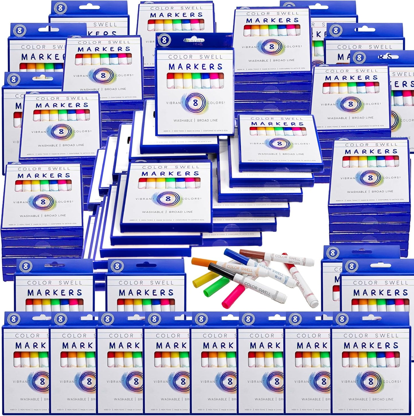 Color Swell 8-Pack Broad Line Markers – Washable, Non-Toxic, Ideal for Kids, Students, Adults, and Classroom Activities