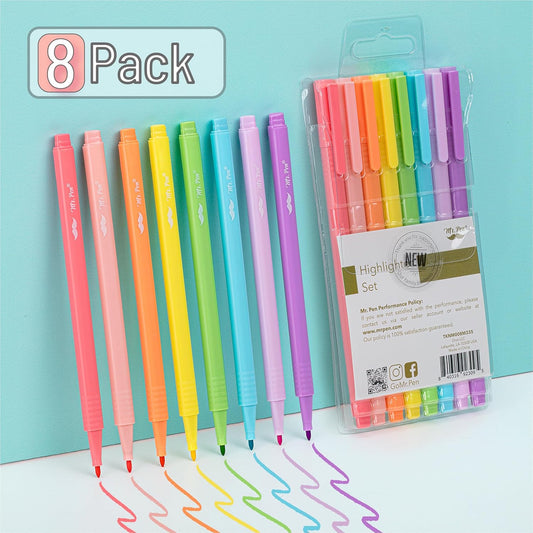 Mr. Pen- Highlighters, 8 Pack, Fine Tip, Pastel Colors, Cute Highlighters