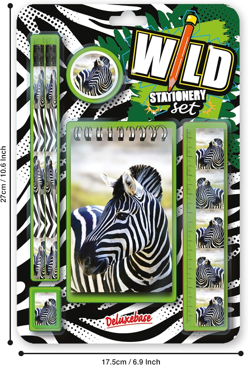 Deluxebase Wild Stationery Set - Dolphin from Animal Stationery Sets with 2 Pencils, Eraser, Pencil Sharpener, Ruler & Cute Notebook. Ideal Office Supplies, Desk Accessories & College Essentials.