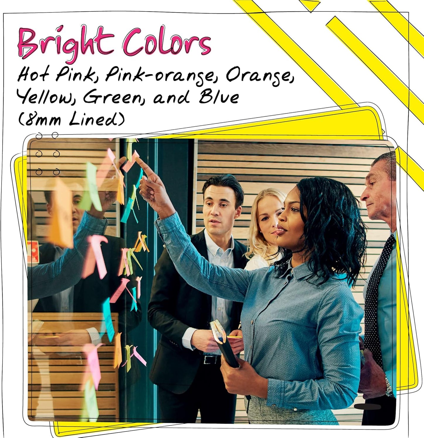 Better Office Products Lined Sticky Notes, 4 x 6, 10 Pack, 500 Sheets (50/Pad), Self Stick Notes with Lines, 6 Bright Assorted Colors, Post Memos, Strong Adhesive, 10 Pads