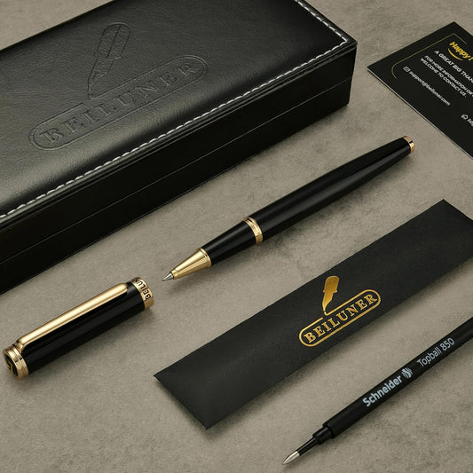 BEILUNER Luxury Rollerball Pen, Stunning Green Lacquer with 24K Gold Trim,Noble and Elegant Designs,Schneider Ink Refill, Best Gift Set for Men & Women, Refillable, Executive Writing, Nice Pens