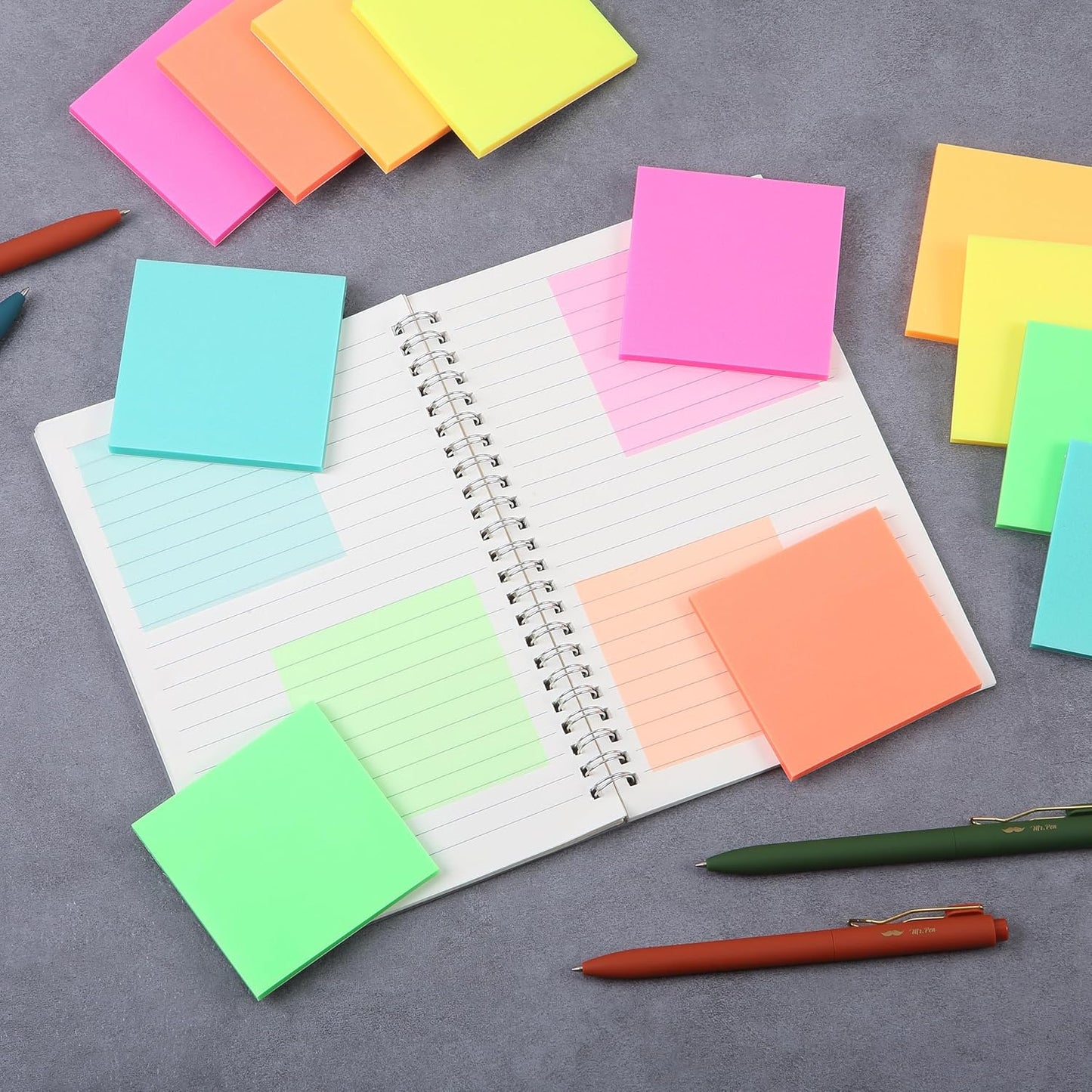 Mr. Pen- Transparent Glitter Sticky Notes, 3”x3”, 12 Pads, 600 Sheets, Colorful, Plastic Glitter Sticky Notes Bulk, Self-Stick Note Pads for Women, Office, School, Home, Study & Organization