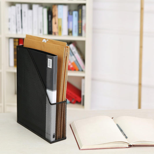 MyGift Wire Mesh Wall Mounted or Freestanding Document Rack, Magazine and File Holder, Set of 2, Black
