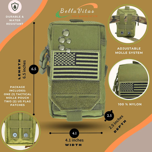 Tactical Molle Pouch Small Notebook Cover EDC Utility Bag Tool Pouch Gadget Organizer Military Waist Bag with US Flag Patch, 3”x5” Waterproof Notepad Pocket Notebook and Weatherproof Pen