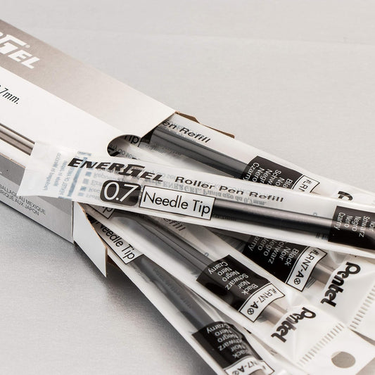 Pentel Refill Ink for EnerGel Liquid Gel Pen, (0.7mm), Medium Line, Needle Tip, Black Ink, Box of 12 (LRN7-A)