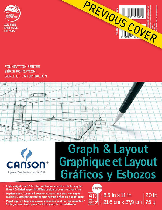 Canson Artist Series Graph and Layout Paper, 8 by 8 Blue Grid, Foldover Pad, 8.5x11 inches, 40 Sheets (20lb/75g) - Artist Paper for Adults and Students - Colored Pencil, Marker, Ink, Pen