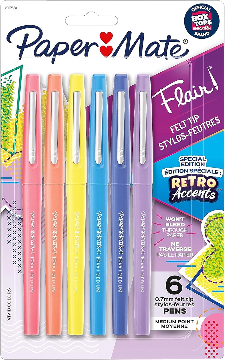 PAP2097888, Flair Medium Point Pens, Multicolored, 6 / Pack