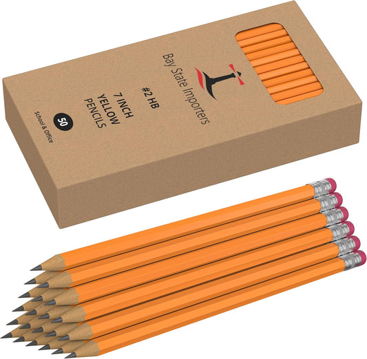 #2 HB Pencils Bulk 50 Pack | Pre-Sharpened Yellow Wood Pencils with Erasers, Smooth Writing for School, Classroom, Teachers, Office, Exams & Drawing