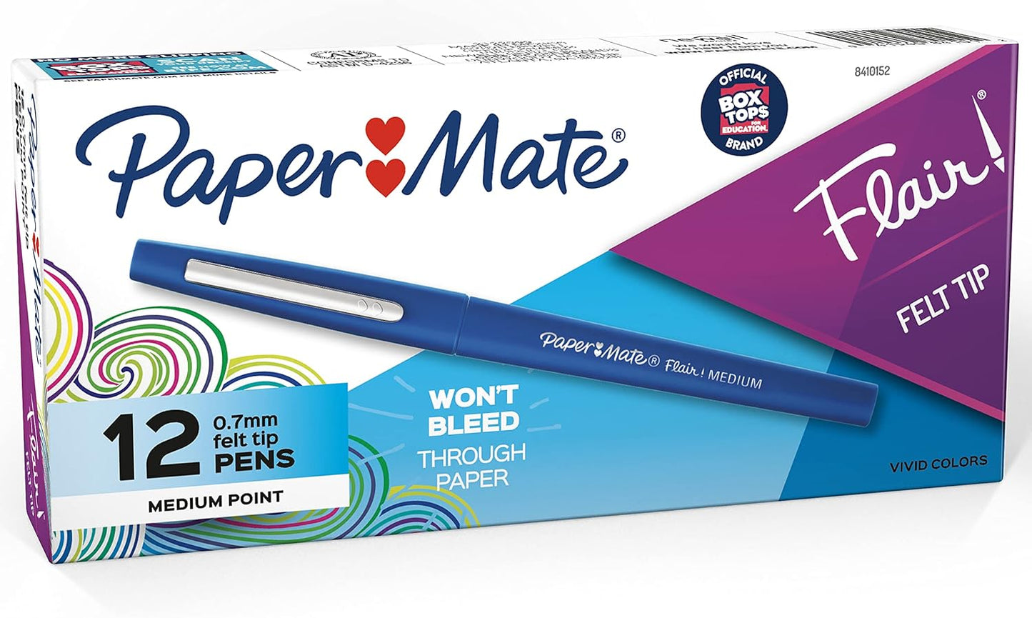 Flair Felt Tip Pens, Medium Point (0.7mm), Blue, 12 Count - Teacher Supplies, Arts & Crafts, Back to School