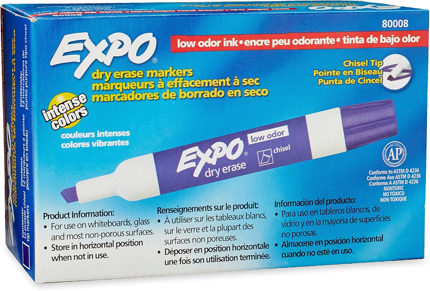 80008 Low-Odor Dry Erase Markers, Chisel Tip, Purple, 12-Count
