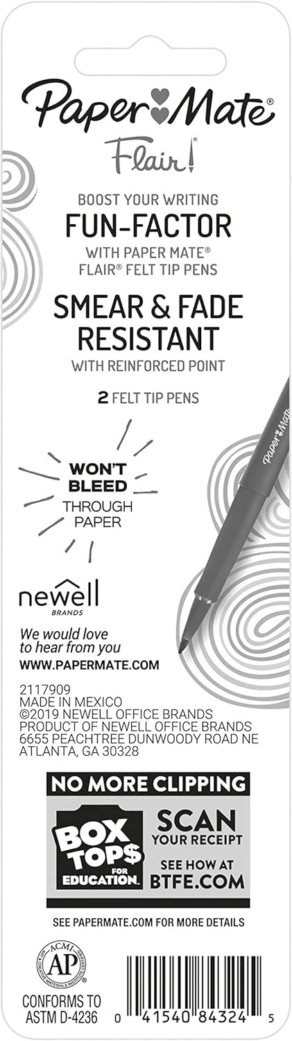 Flair Felt Tip Pens, Medium Point (0.7mm), Black, 2 Count