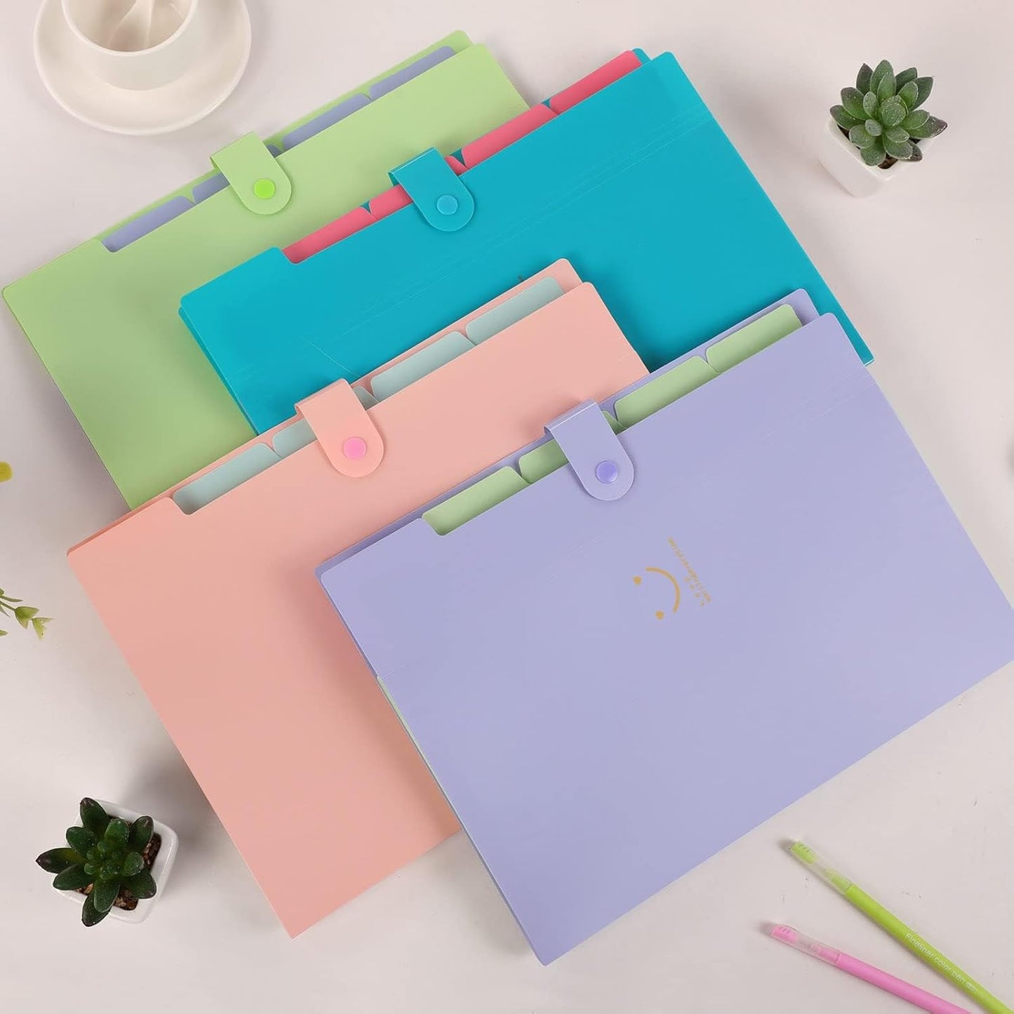 Expanding File Folder with 32 Labels, 5 Pockets A4 Letter Size Accordion Folder Paper Organizer for School and Office Pack of 4