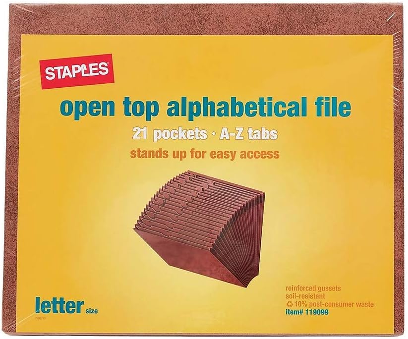 Letha‑Tone Expanding File, A–Z Alphabetical Index, 21‑Pocket Organizer, Letter Size, Brown Redrope