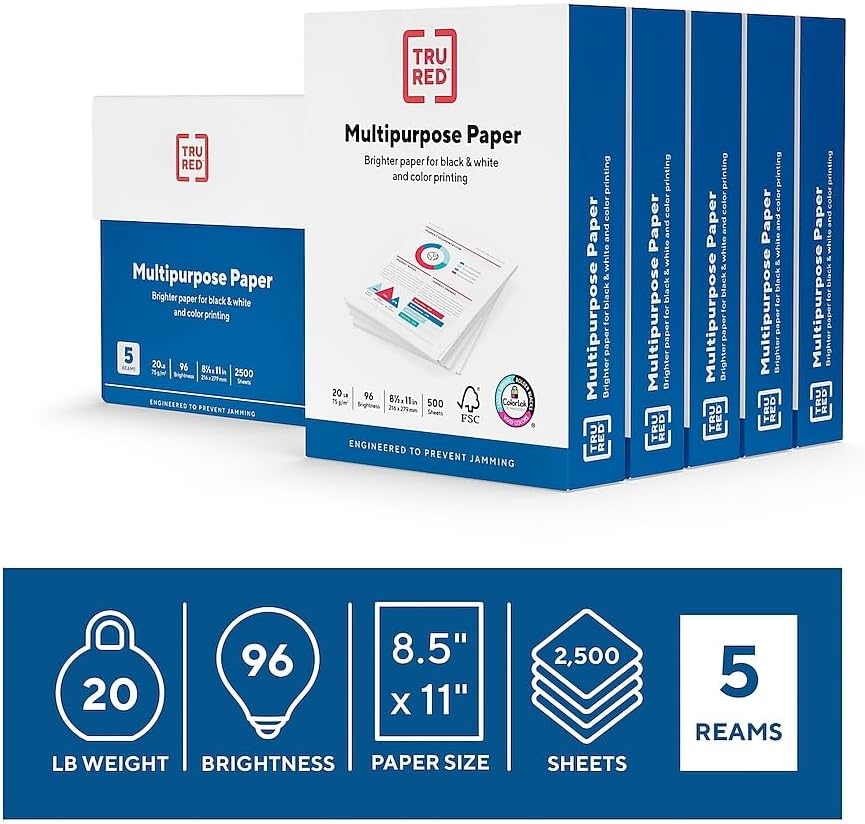 TRU RED Printer Paper, 8.5" x 11" -inch, 20 lbs., For Office, School & Home