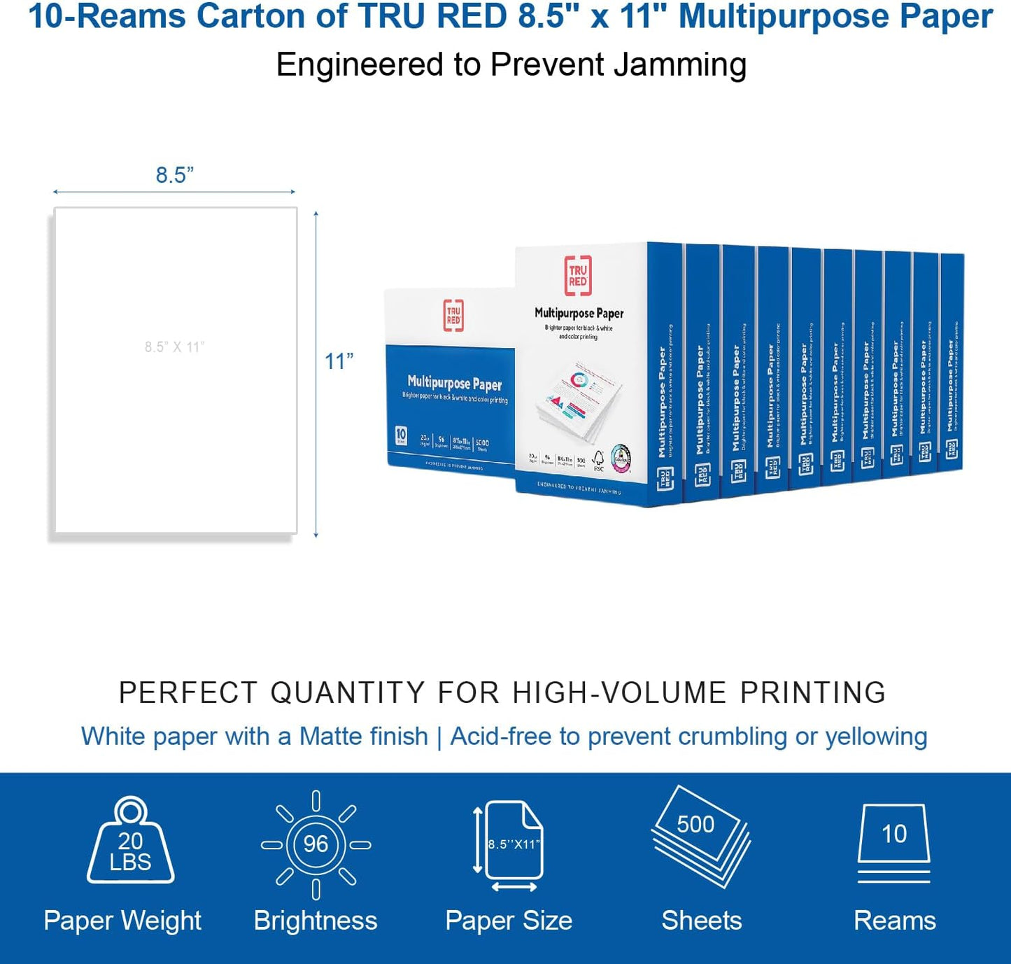 TRU RED Printer Paper, 8.5" x 11" -inch, 20 lbs., For Office, School & Home