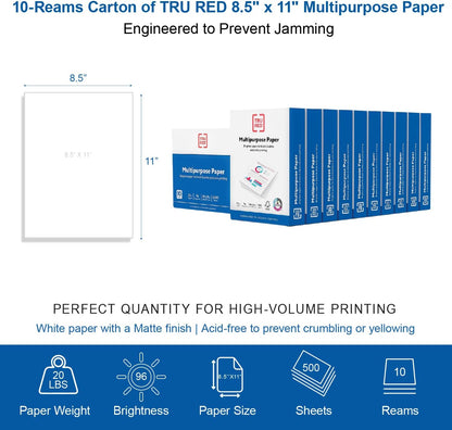 TRU RED Printer Paper, 8.5" x 11" -inch, 20 lbs., For Office, School & Home