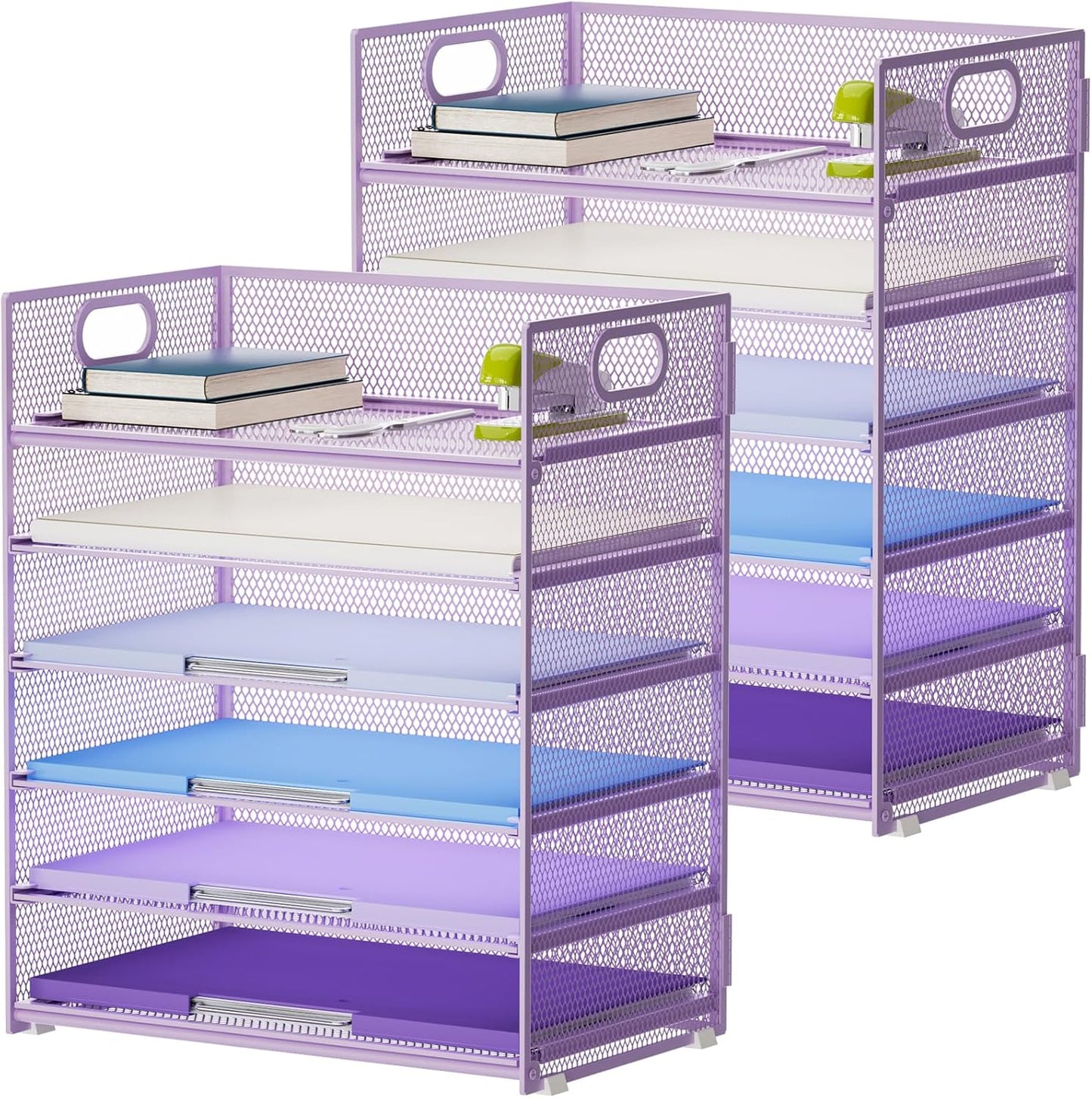 6 Tier Paper Organizer Letter Tray - Mesh Desk File Organizer with Handle, Paper Sorter Organizer for Letter/A4 Office File Folder Holder - Black