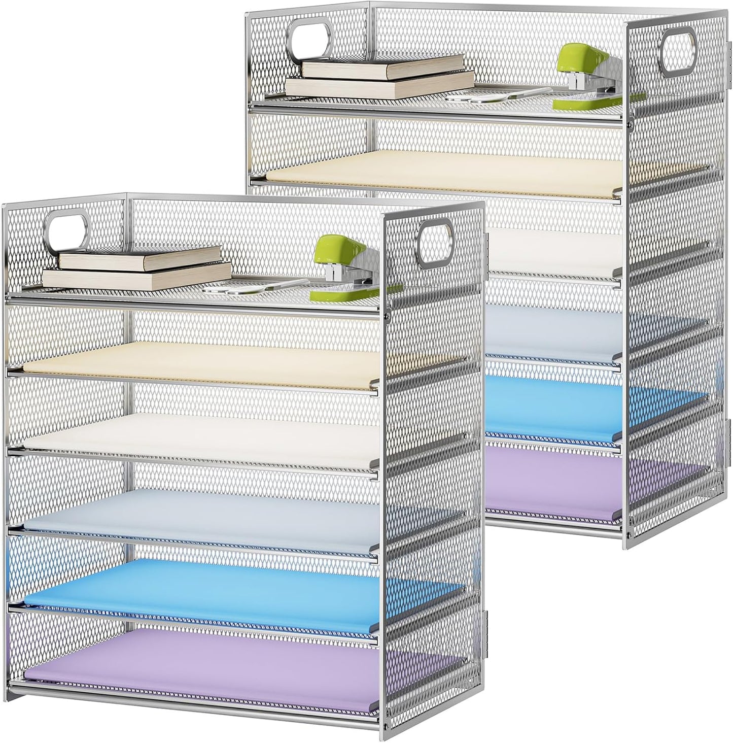 6 Tier Paper Organizer Letter Tray - Mesh Desk File Organizer with Handle, Paper Sorter Organizer for Letter/A4 Office File Folder Holder - Black