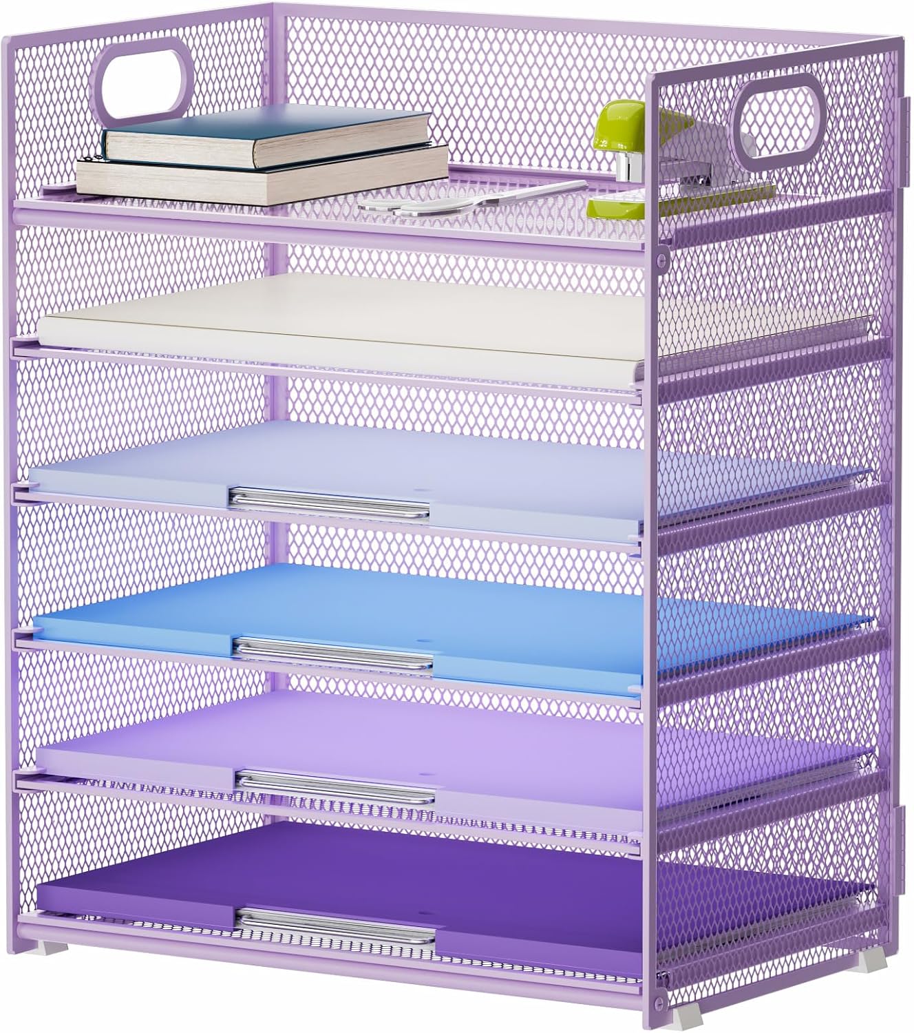 6 Tier Paper Organizer Letter Tray - Mesh Desk File Organizer with Handle, Paper Sorter Organizer for Letter/A4 Office File Folder Holder - Black