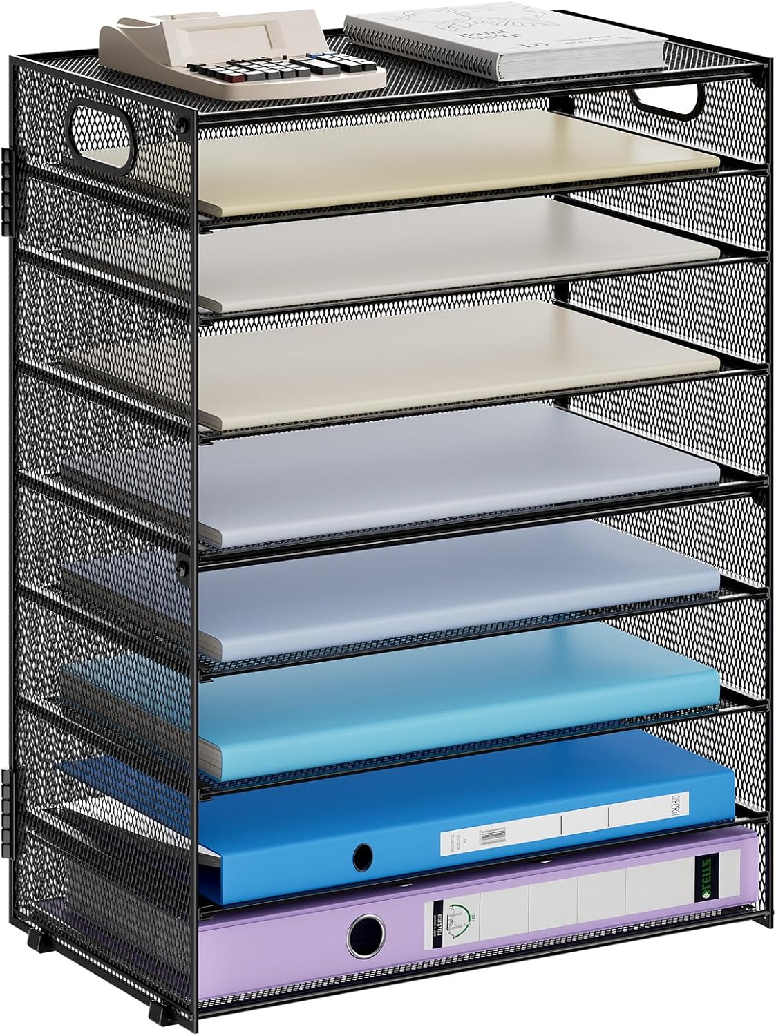 6 Tier Paper Organizer Letter Tray - Mesh Desk File Organizer with Handle, Paper Sorter Organizer for Letter/A4 Office File Folder Holder - Black