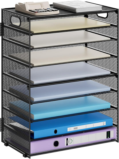 6 Tier Paper Organizer Letter Tray - Mesh Desk File Organizer with Handle, Paper Sorter Organizer for Letter/A4 Office File Folder Holder - Black