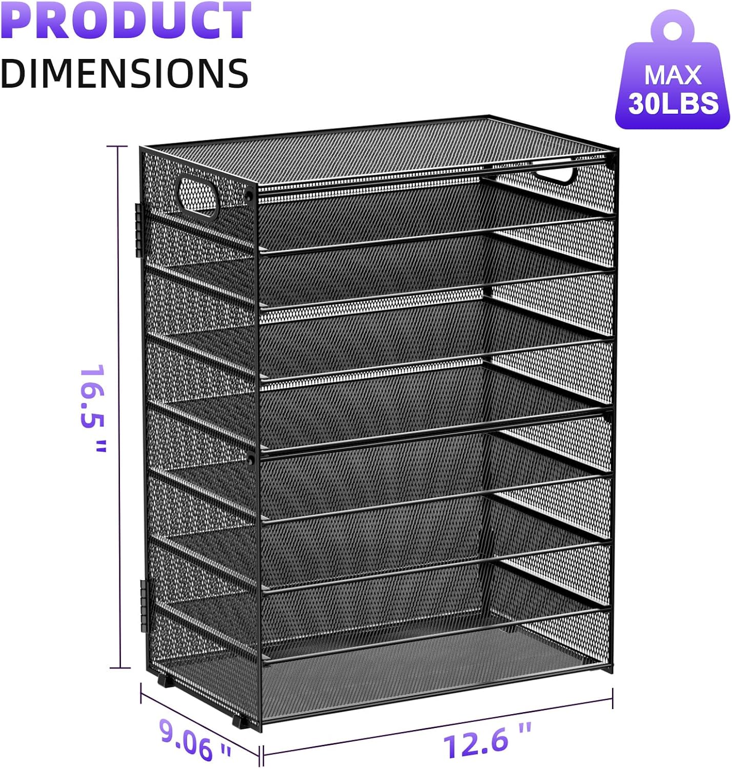 6 Tier Paper Organizer Letter Tray - Mesh Desk File Organizer with Handle, Paper Sorter Organizer for Letter/A4 Office File Folder Holder - Black